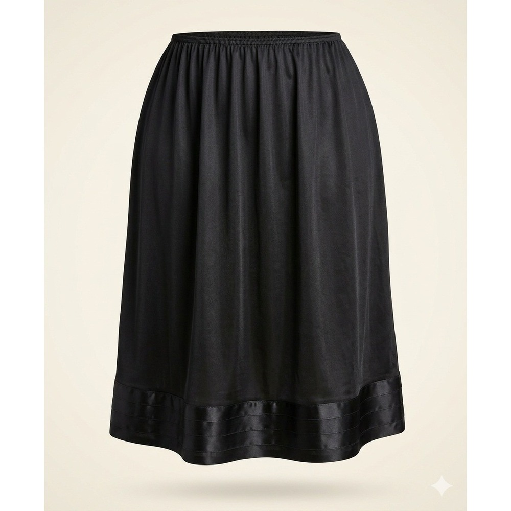 Velrose Black Nylon Half Slip Skirt Lingerie 5X Midi Layer Silky Snip-it Adj Hem